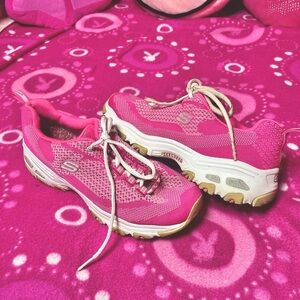 Sketchers Bright Neon Pink & White Running Shoes Size 7.5